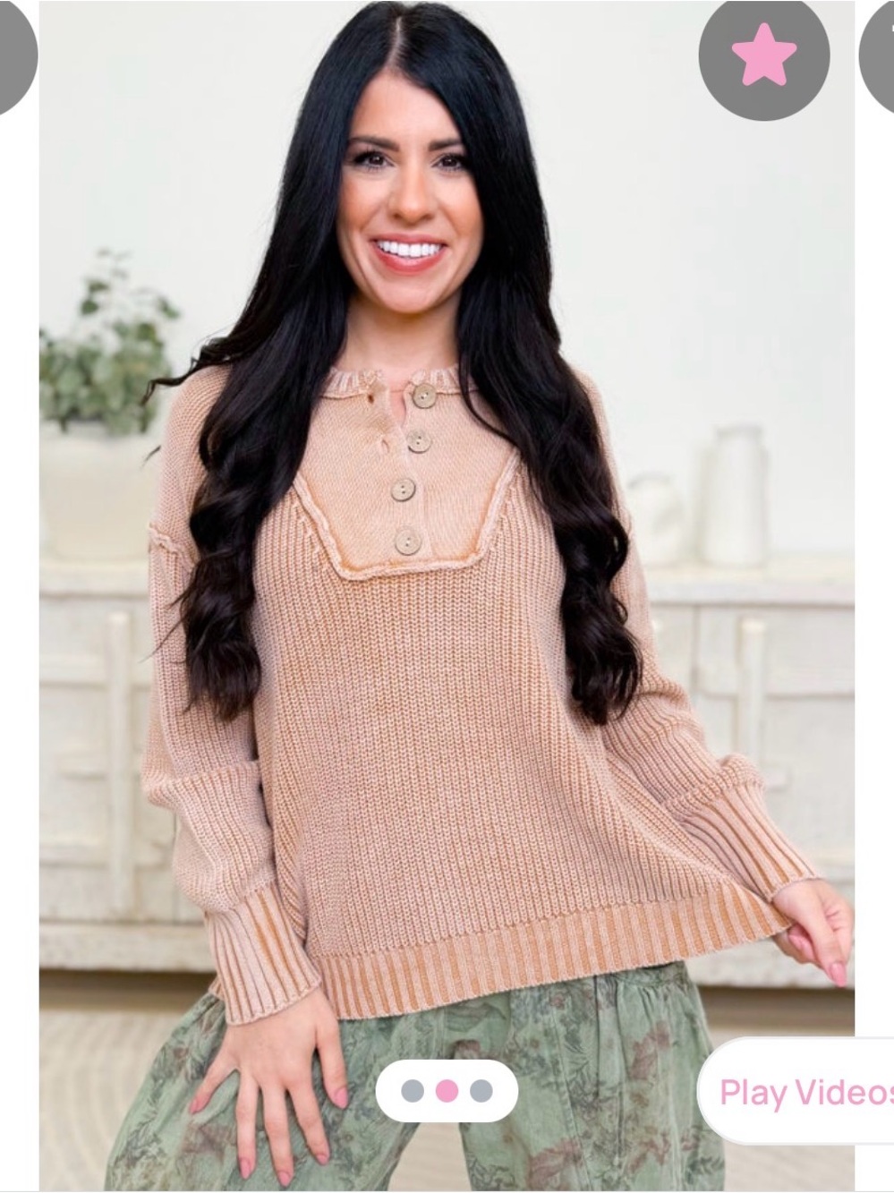 ee:some Relaxed Ribbed Button-Neck Sweater - mineral washed walnut color